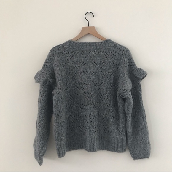 Old Navy Gray Pointelle-Knit Ruffle Sleeve Sweater - Size Medium - Picture 7 of 9